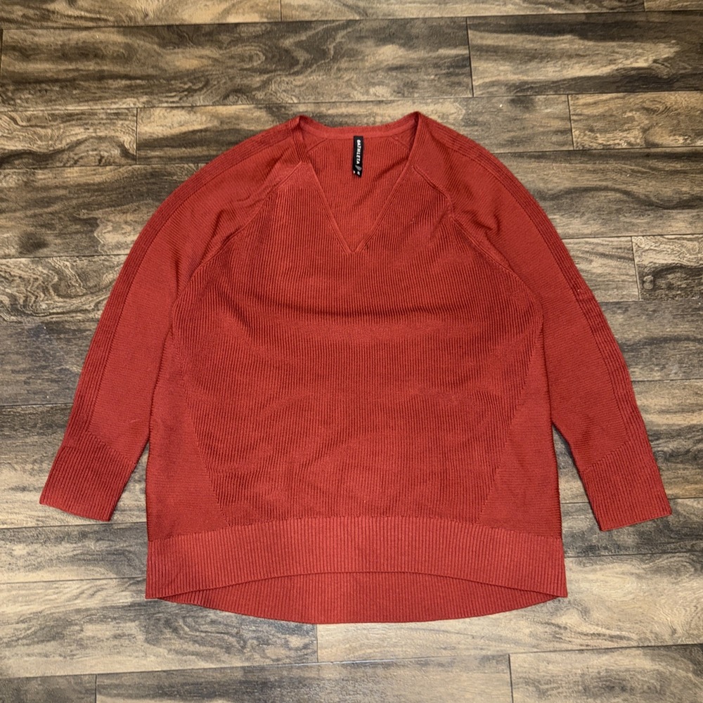 Athleta Sweater Pullover Ribbed V-Neck Long-Sleeve Women's Size XL Red Athletic